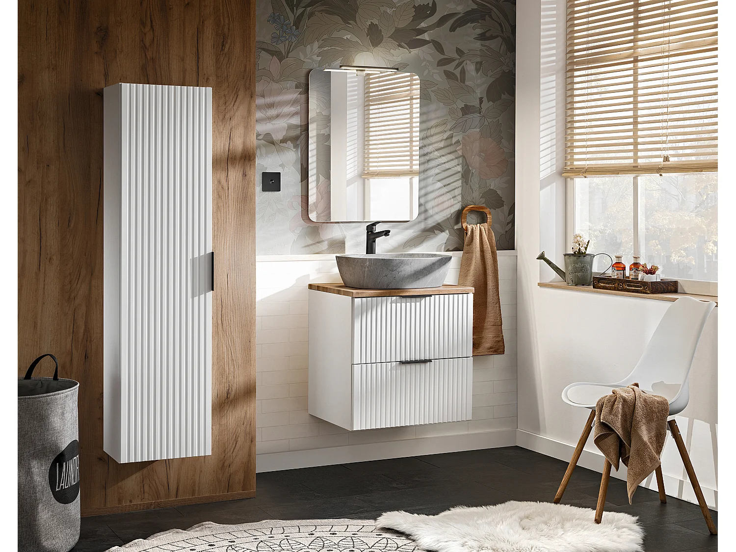 Meuble sous vasque Adel White 60 cm 2 tiroirs Blanc Mat