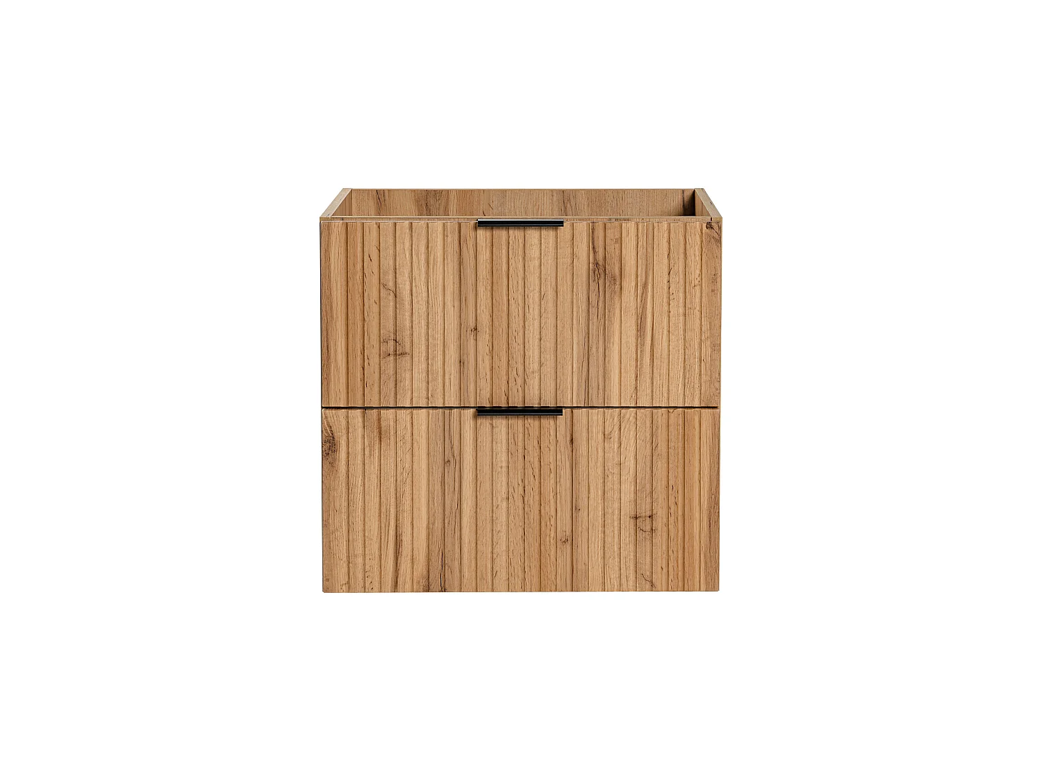 Adel 600mm Wall-Hung Oak-Effect Vanity Unit, Ribbed Fluted Fronts, 2 Drawers