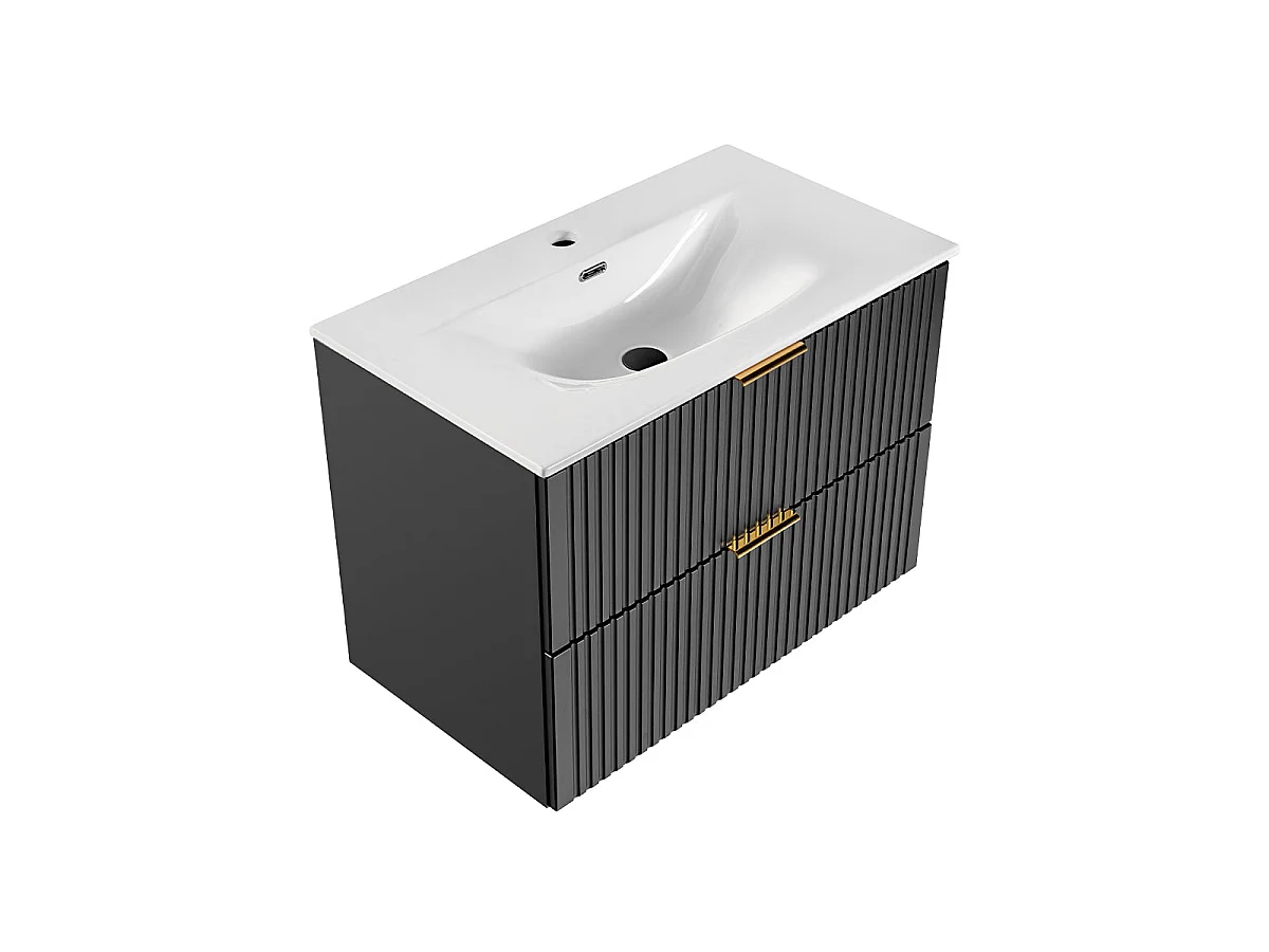 Meuble simple vasque encastrée 80cm Adriel Noir