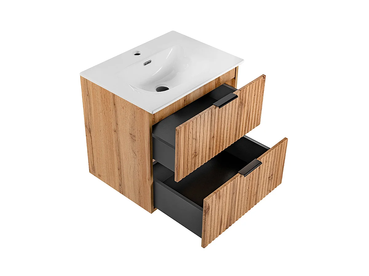 Meuble simple vasque encastrée 60cm Adriel Bois