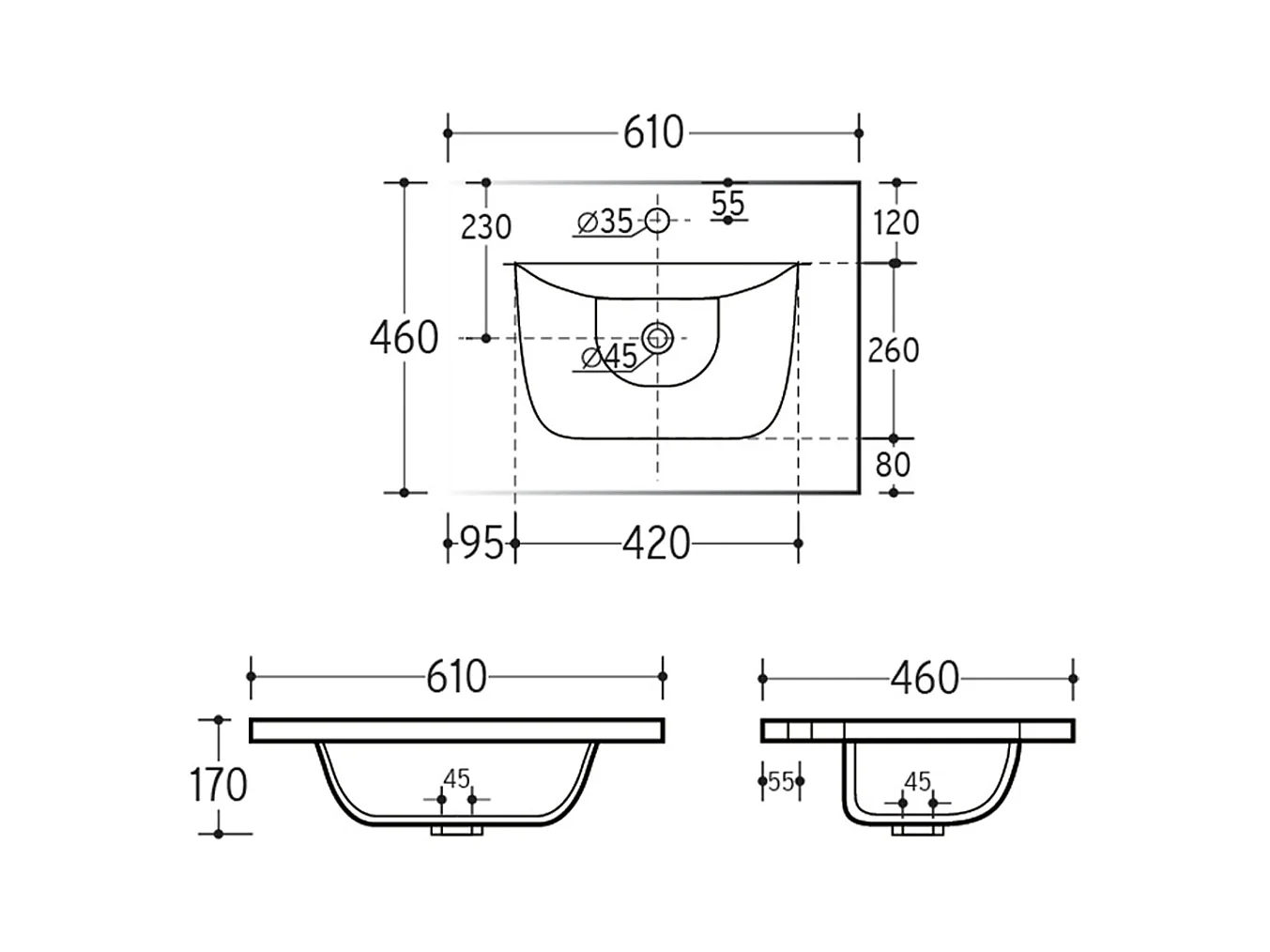 Meuble simple vasque encastrée 60cm Adriel Blanc