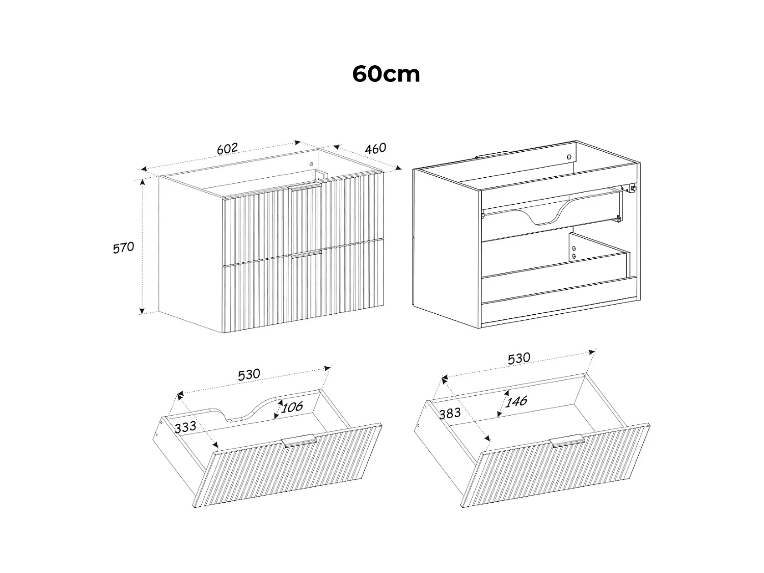 Meuble simple vasque encastrée 60cm Adriel Blanc