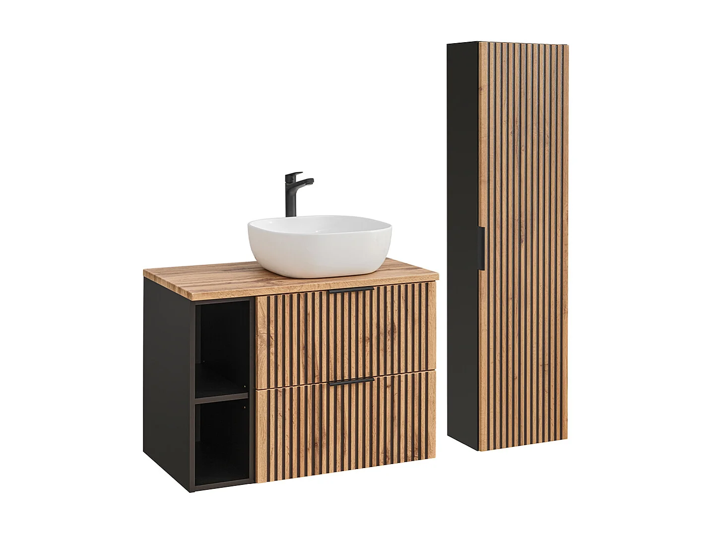 Tvättställsskåp 80cm 2 nischer och pelare Gaia Wood och Black