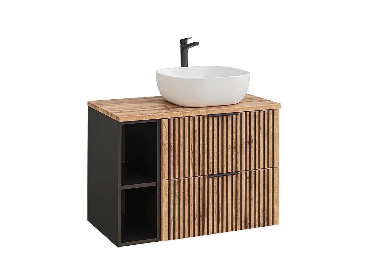 Ensemble meuble simple vasque 80cm 2 niches et colonne Gaia Bois et Noir