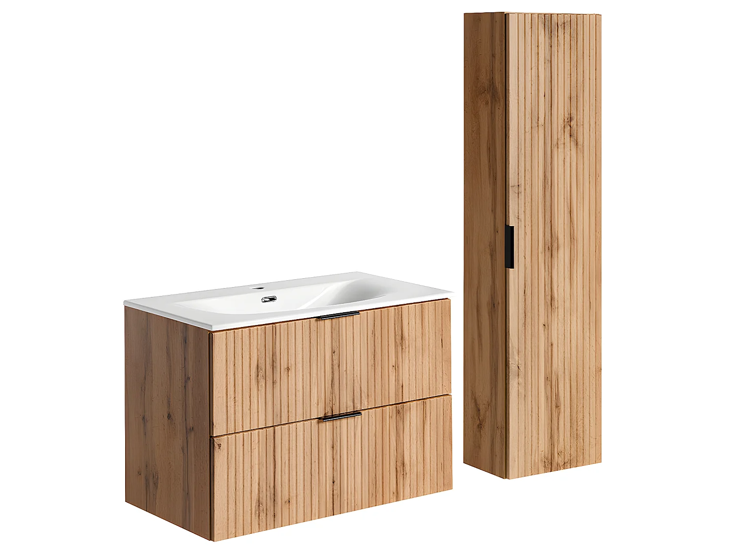 Ensemble meuble simple vasque encastrée 80cm et colonne Adriel Bois