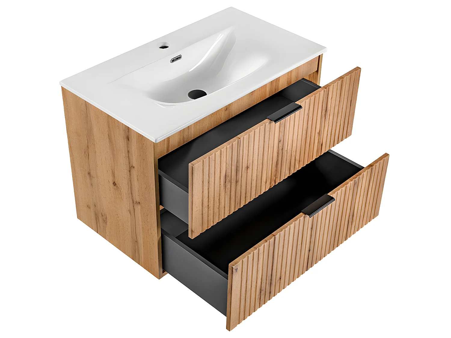 Ensemble meuble simple vasque encastrée 80cm et colonne Adriel Bois