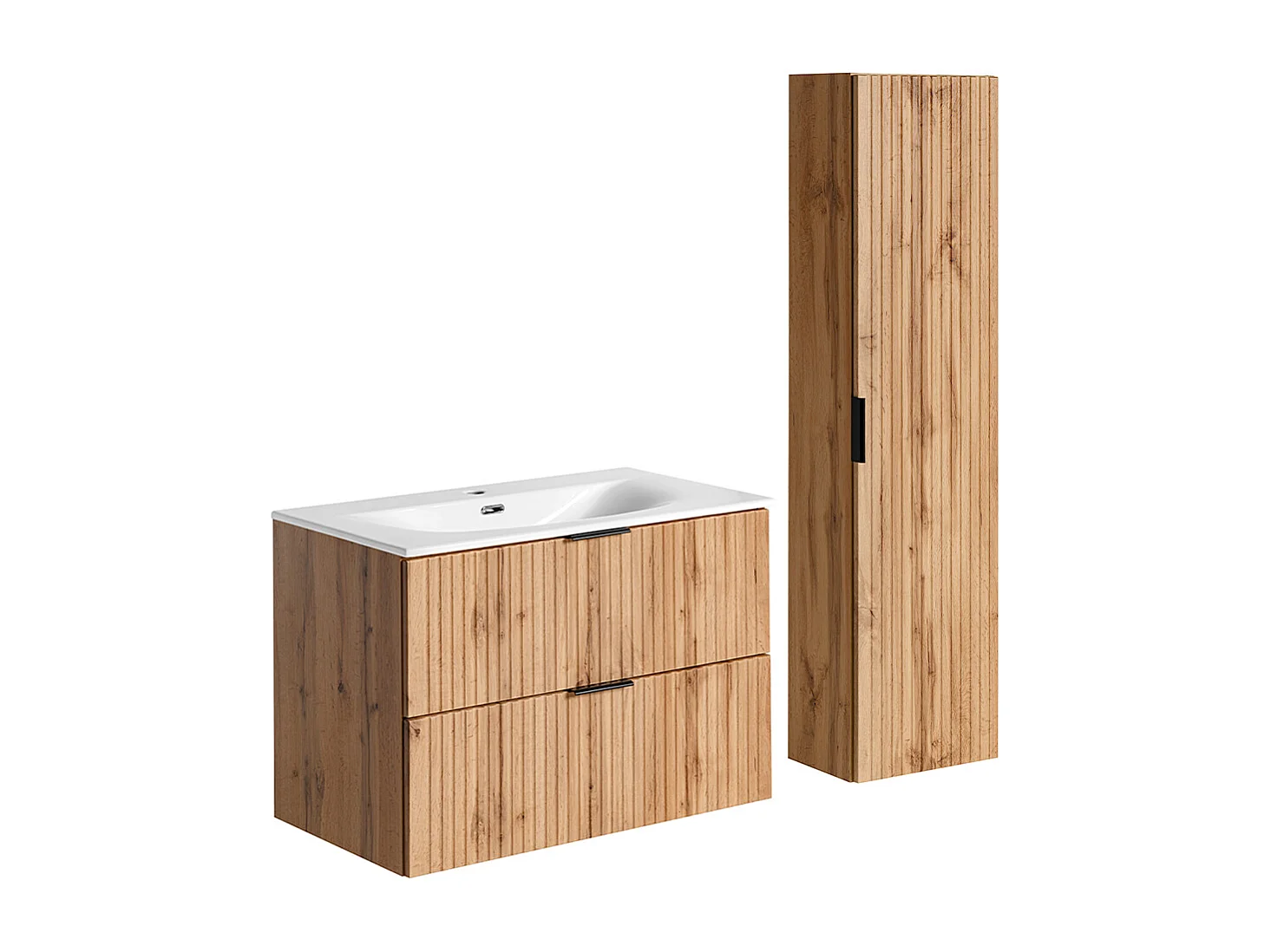 Ensemble meuble simple vasque encastrée 80cm et colonne Adriel Bois