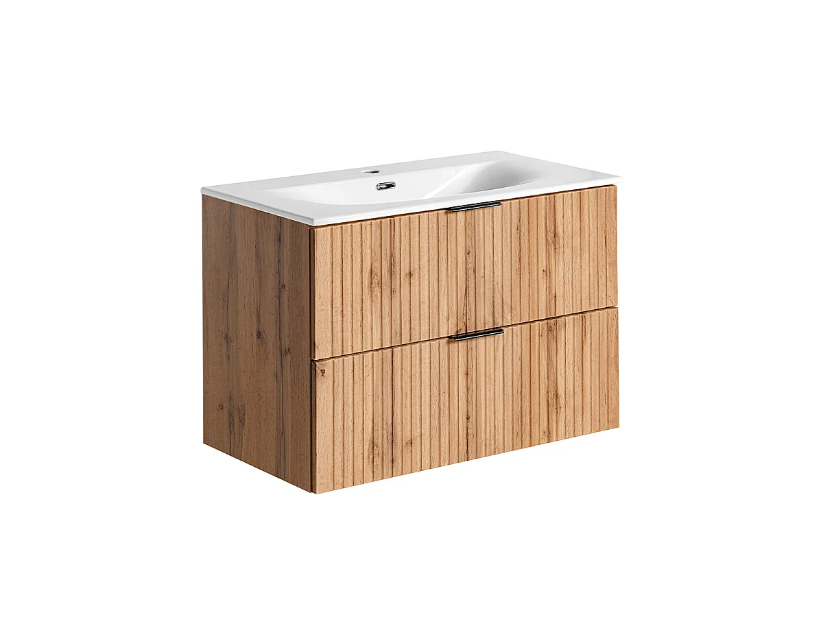 Ensemble meuble simple vasque encastrée 80cm et colonne Adriel Bois