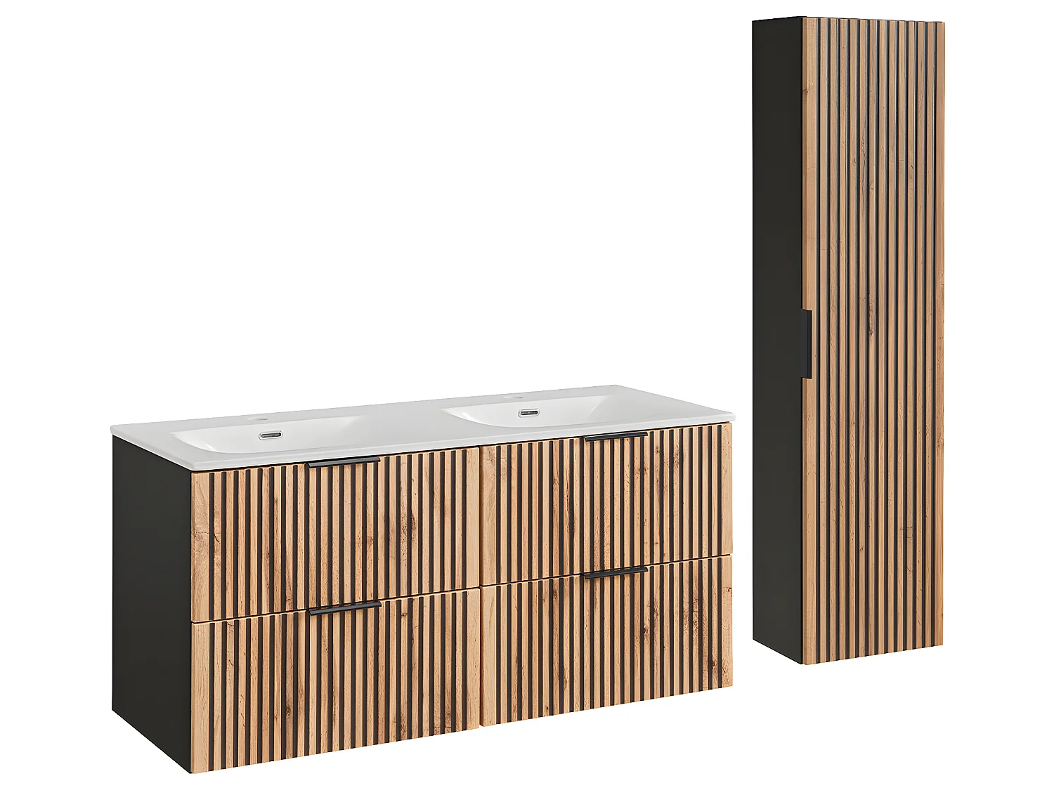 Conjunto mueble doble lavabo encastrado 120 cm y columna Gaia Madera
