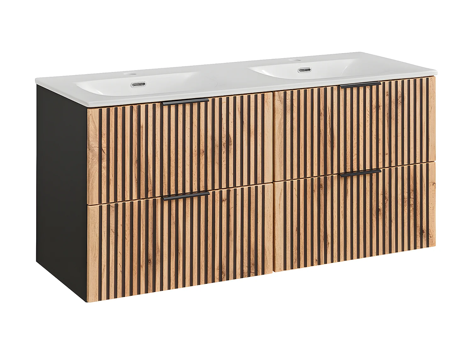 Conjunto mueble doble lavabo encastrado 120 cm y columna Gaia Madera