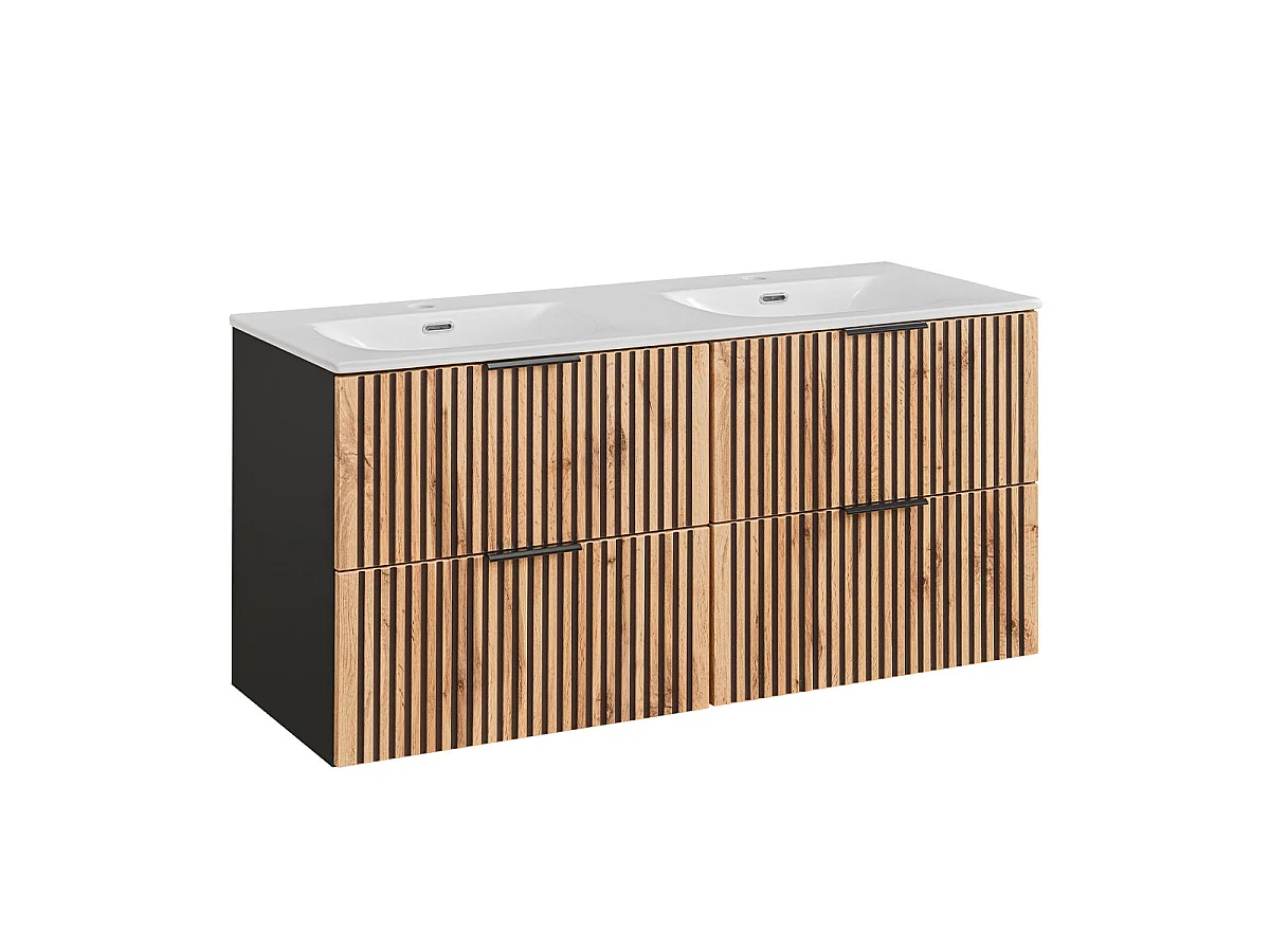 Ensemble meuble double vasque encastrée 120cm et colonne Gaia Bois