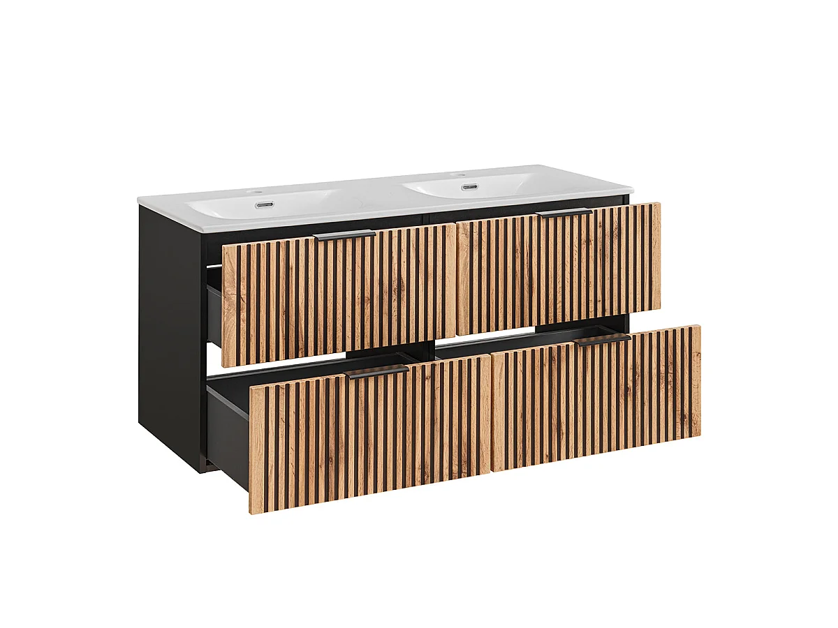 Ensemble meuble double vasque encastrée 120cm et colonne Gaia Bois