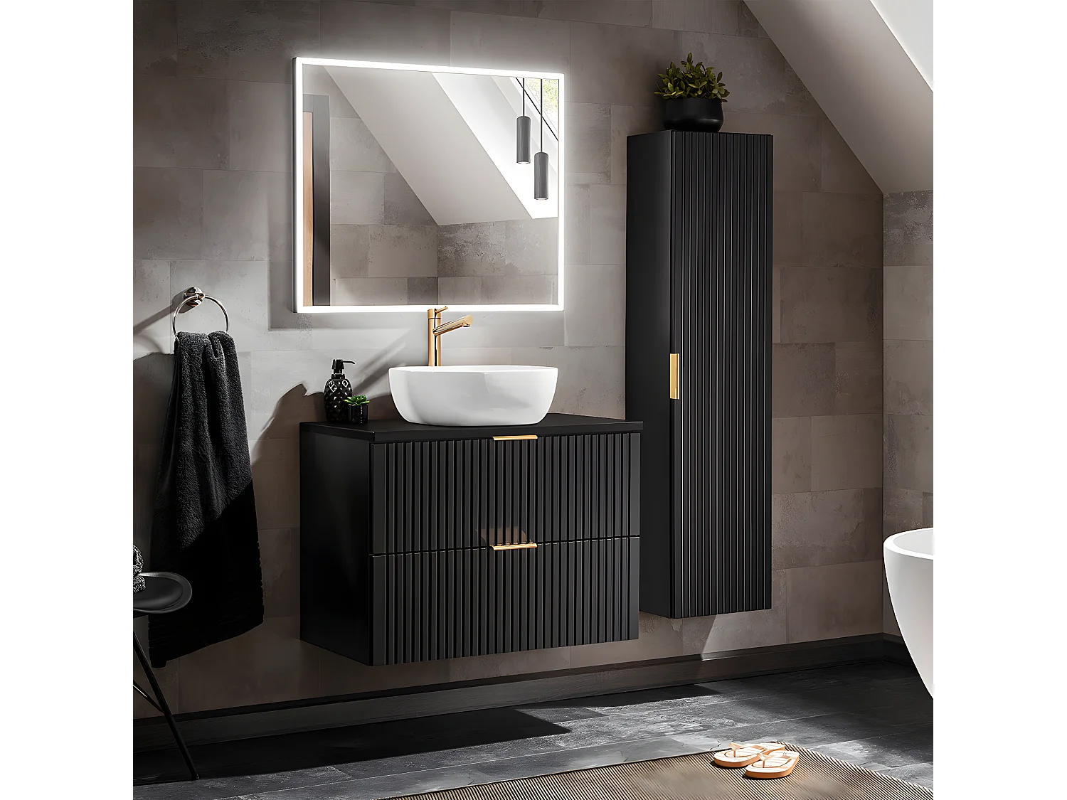 Ensemble meuble simple vasque 80cm et colonne Adriel Noir