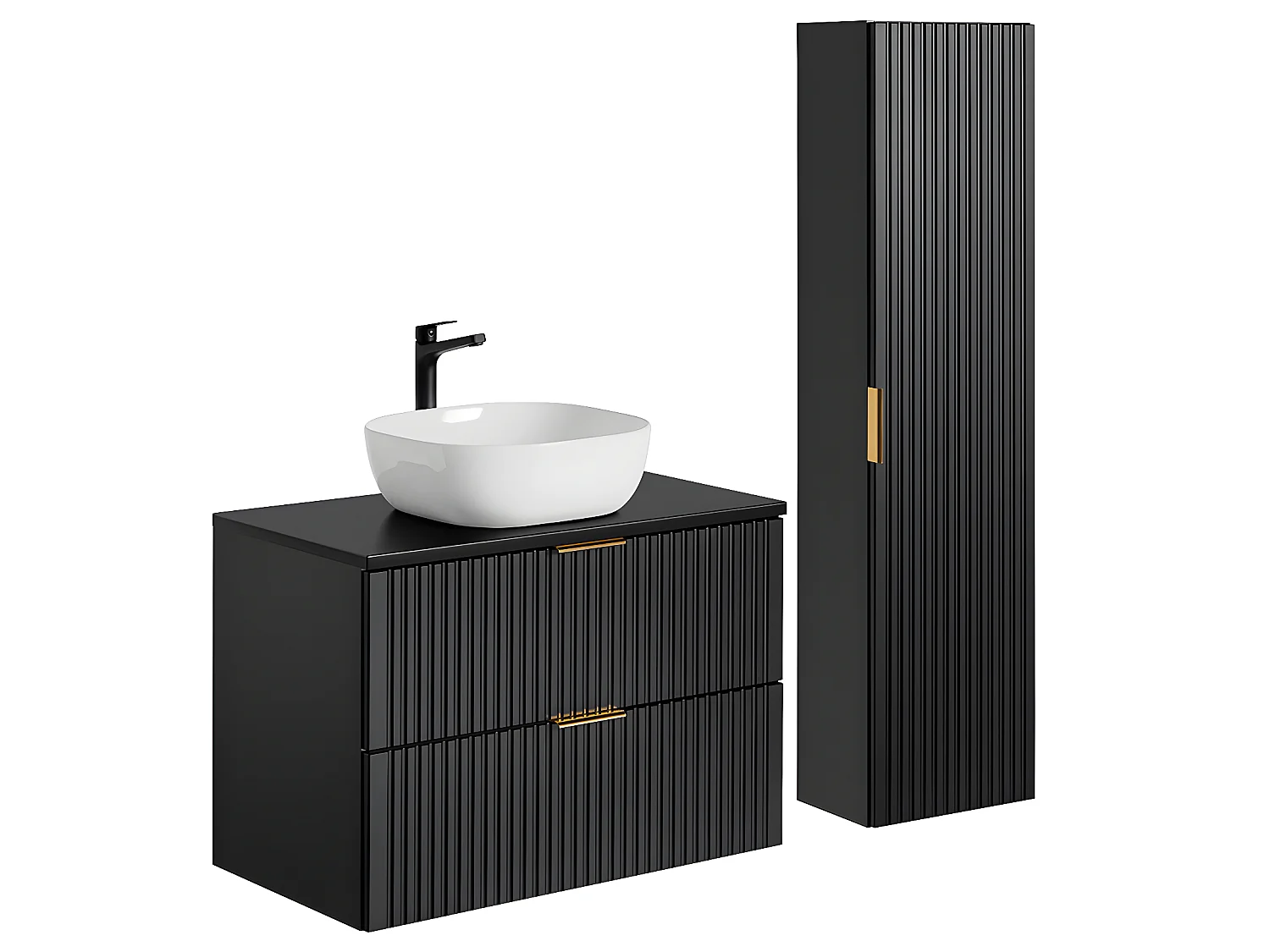 Ensemble meuble simple vasque 80cm et colonne Adriel Noir