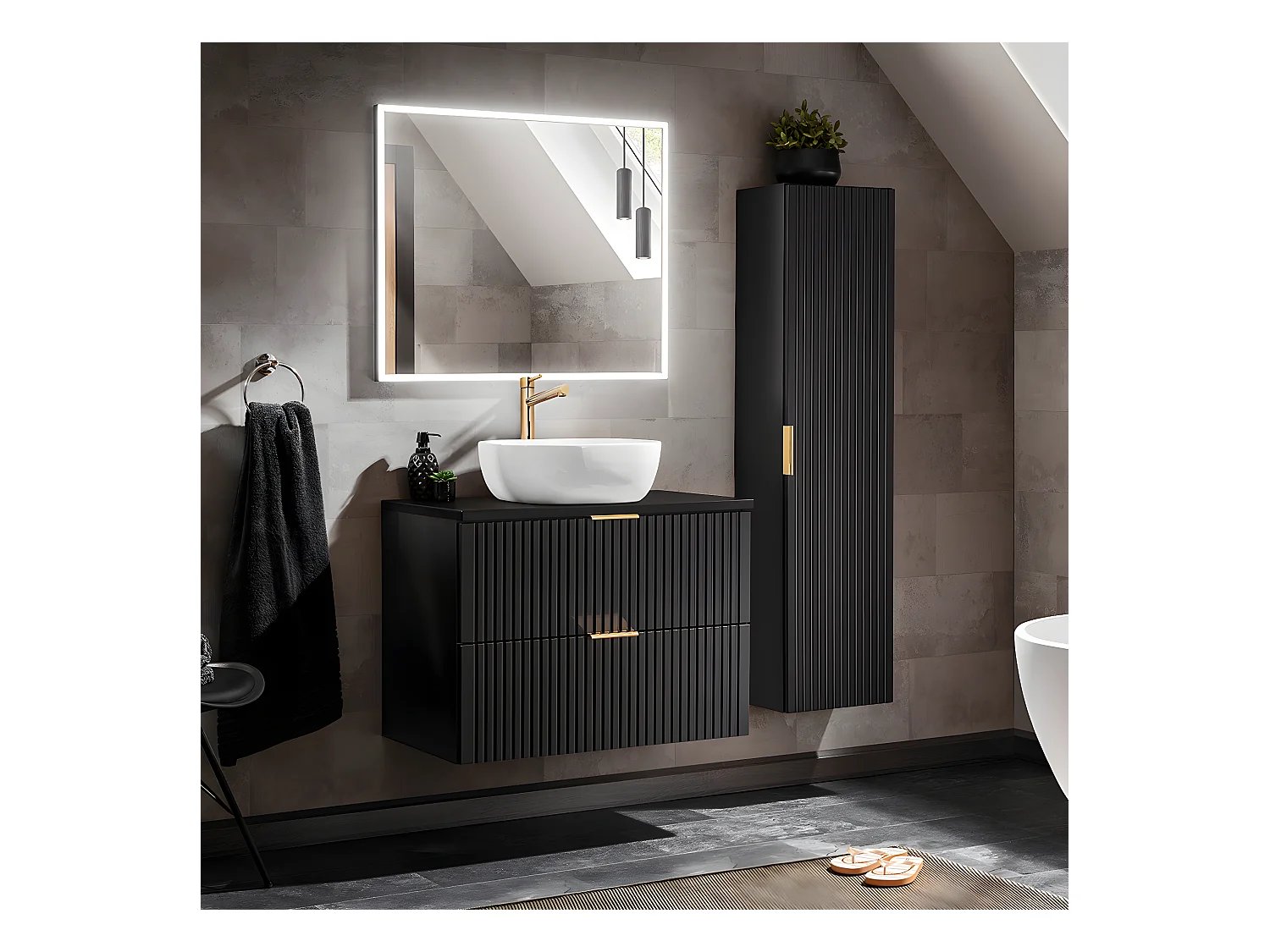 Ensemble meuble simple vasque 80cm et colonne Adriel Noir