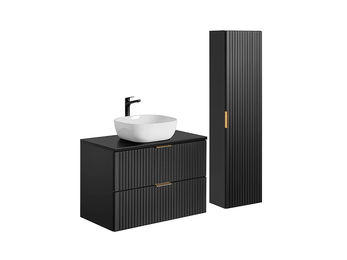 Ensemble meuble simple vasque 80cm et colonne Adriel Noir