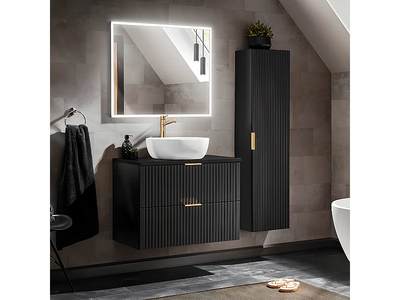 Conjunto mueble lavabo individual 80cm y columna Adriel Negro