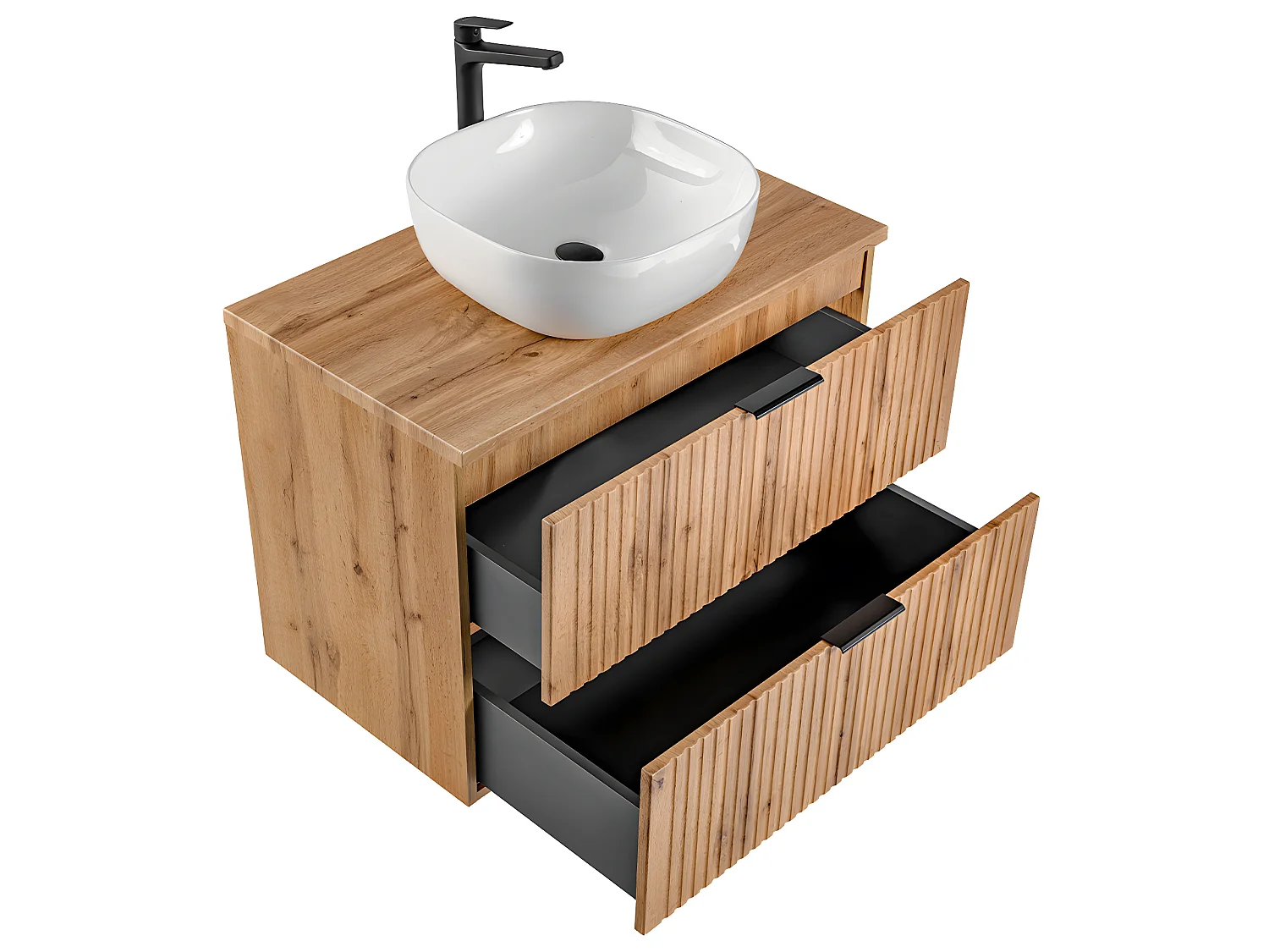 Conjunto mueble lavabo individual de 80 cm y columna Adriel Madera