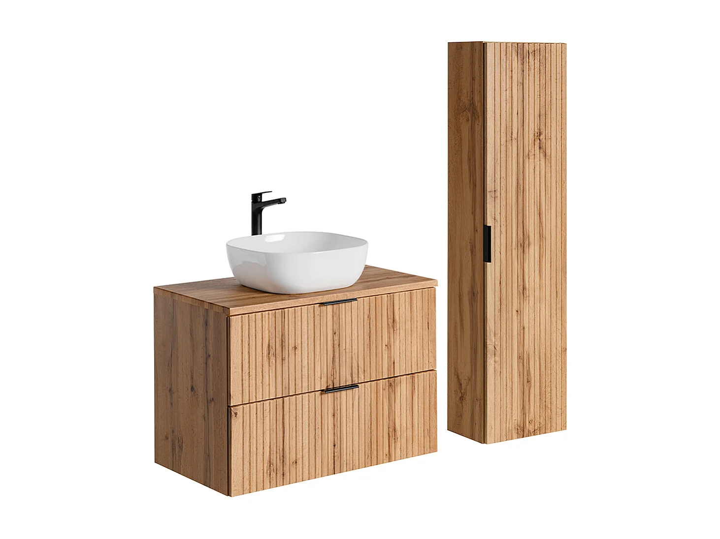 Conjunto mueble lavabo individual de 80 cm y columna Adriel Madera