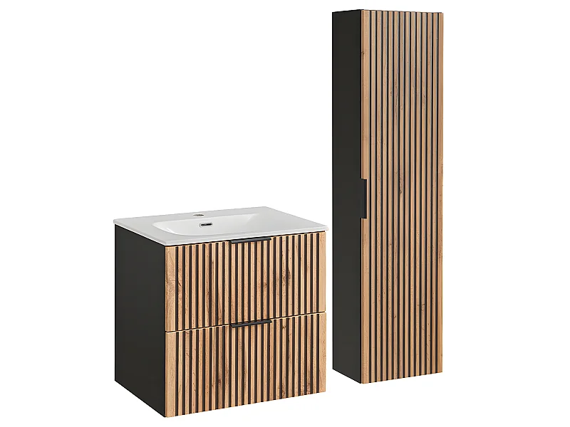 Set di mobili da bagno con lavabo Gaia marrone e nero 60cm