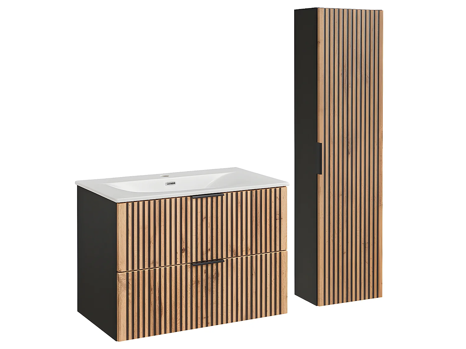 Ensemble meuble simple vasque encastrée 80cm et colonne Gaia Bois et Noir