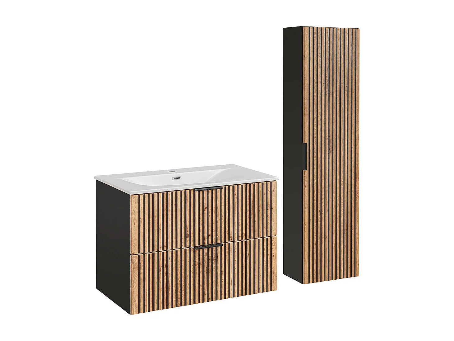 Set di mobili da bagno con lavabo Gaia marrone e nero 80cm