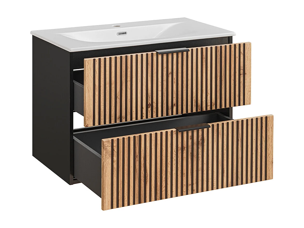 Set di mobili da bagno con lavabo Gaia marrone e nero 80cm