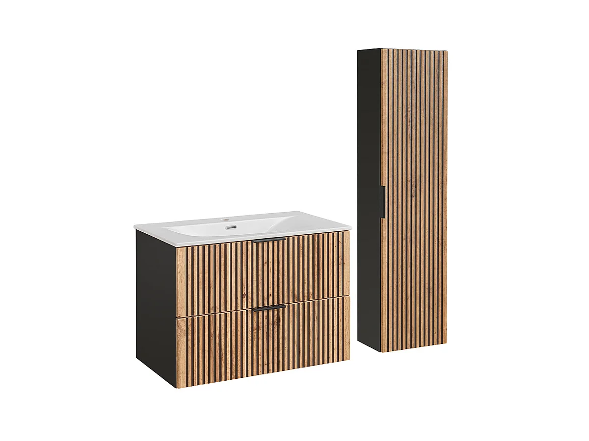 80cm single vanity unit with Gaia wood and black column