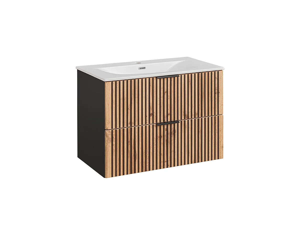 80cm single vanity unit with Gaia wood and black column