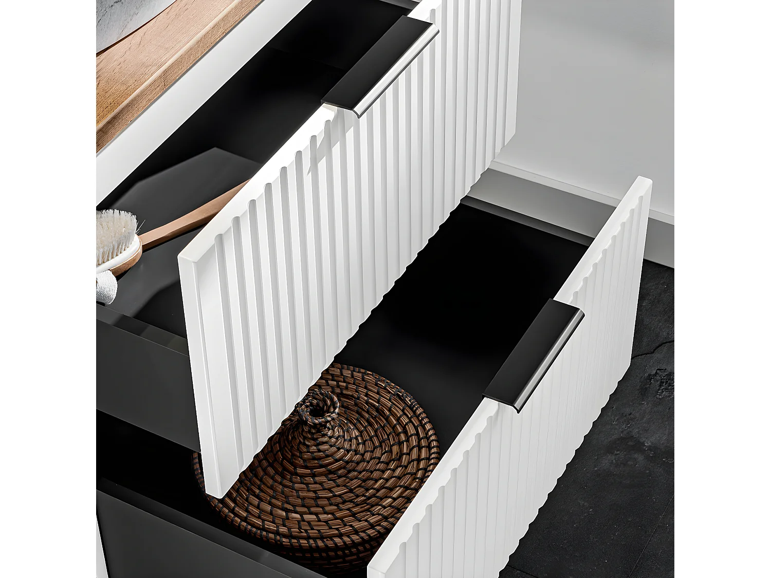 Ensemble meuble simple vasque 80cm et colonne Adriel Blanc et effet Pierre