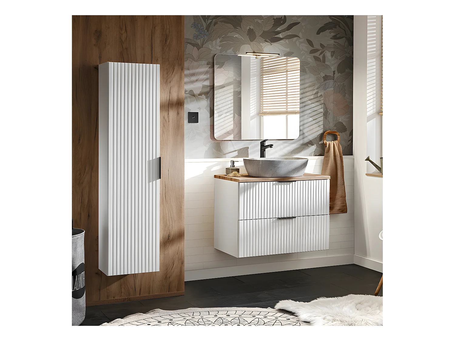 Set di mobili da bagno con lavabo Adriel bianco 80cm