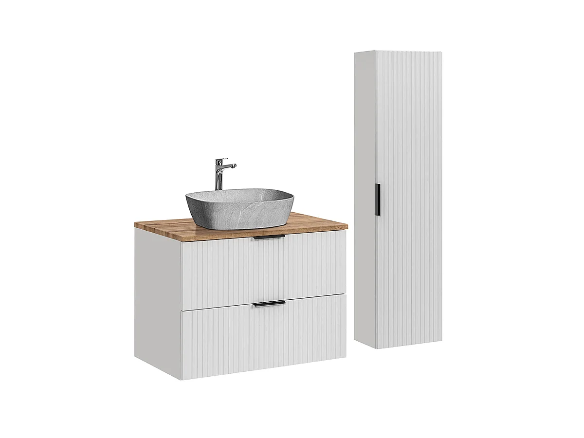 Ensemble meuble simple vasque 80cm et colonne Adriel Blanc et effet Pierre