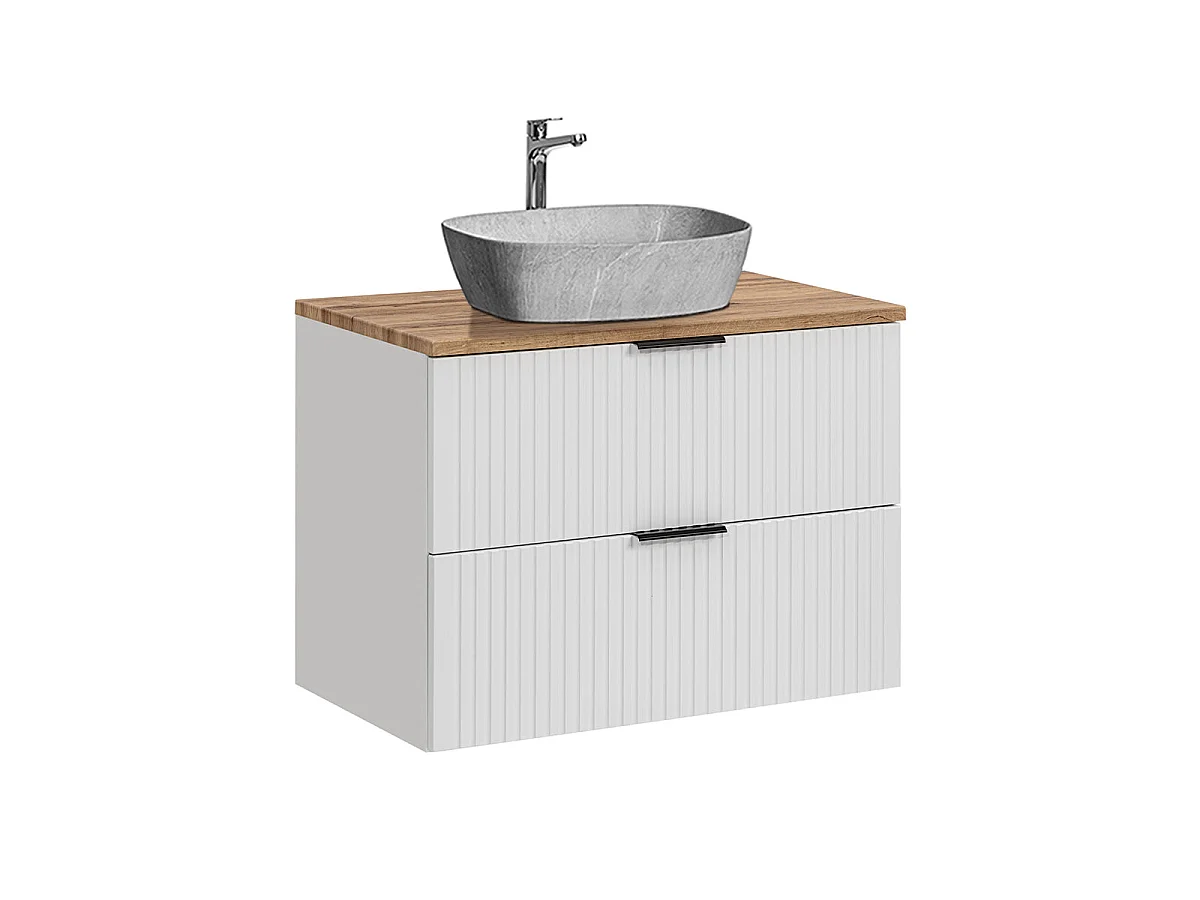 Ensemble meuble simple vasque 80cm et colonne Adriel Blanc et effet Pierre