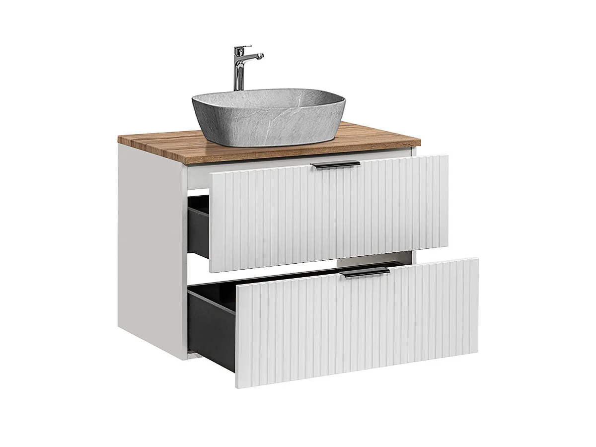 Ensemble meuble simple vasque 80cm et colonne Adriel Blanc et effet Pierre
