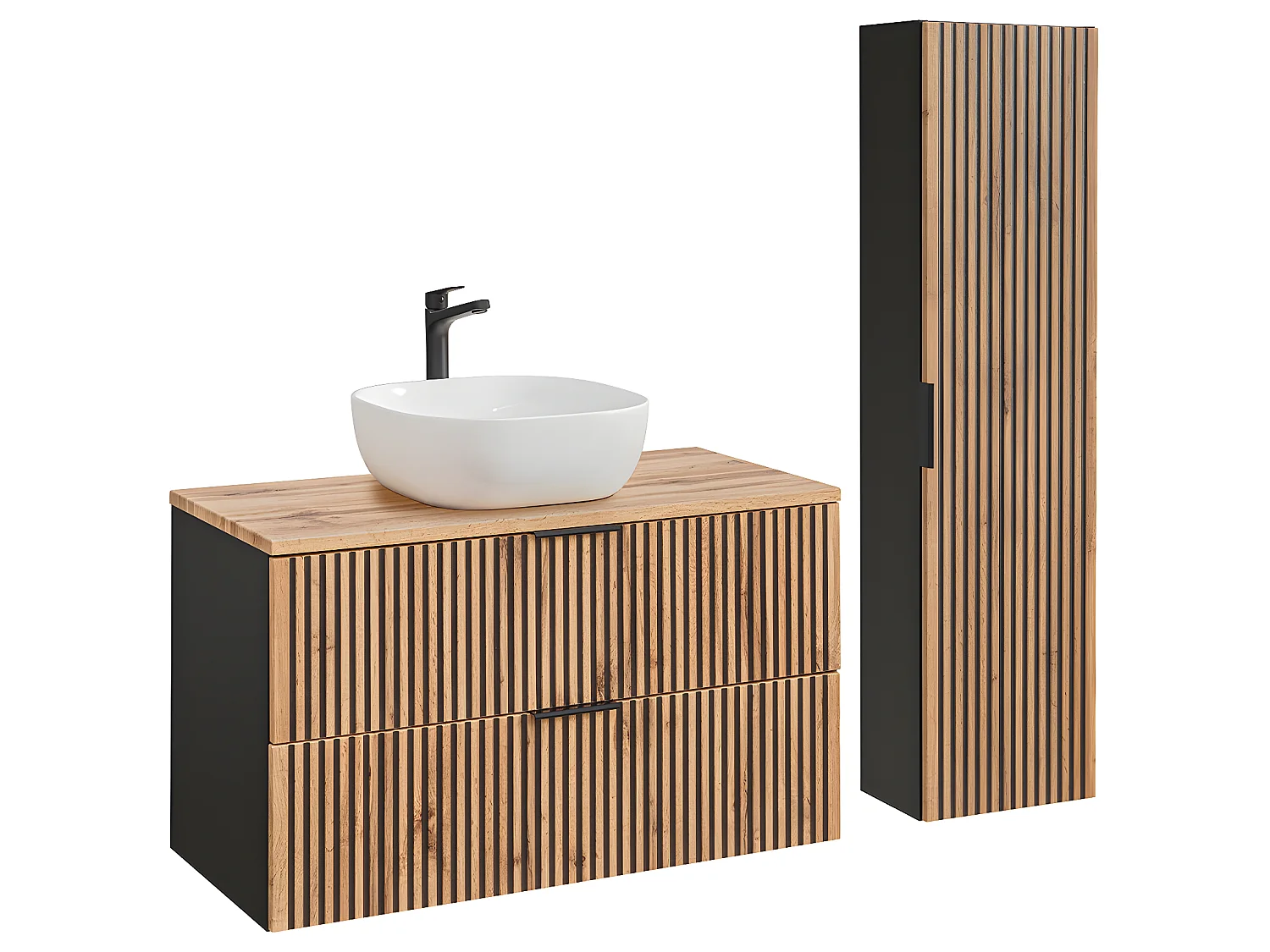 Ensemble meuble simple vasque 100cm et colonne Gaia Bois et Noir