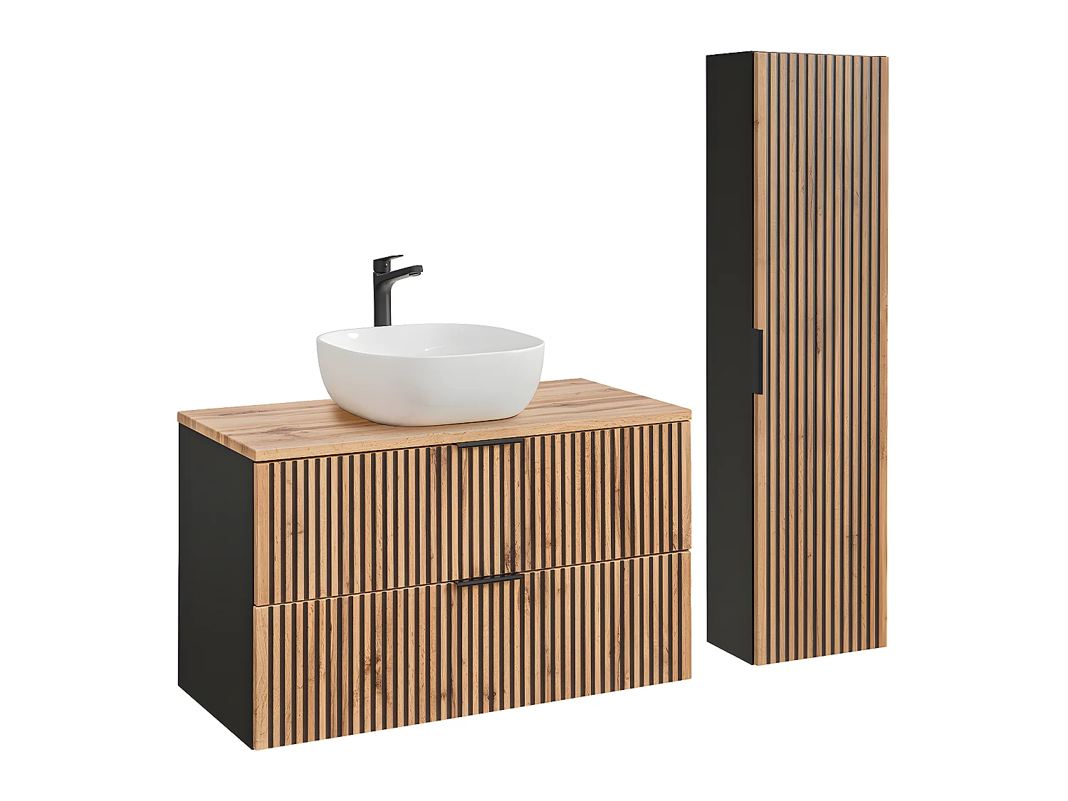 Ensemble meuble simple vasque 100cm et colonne Gaia Bois et Noir