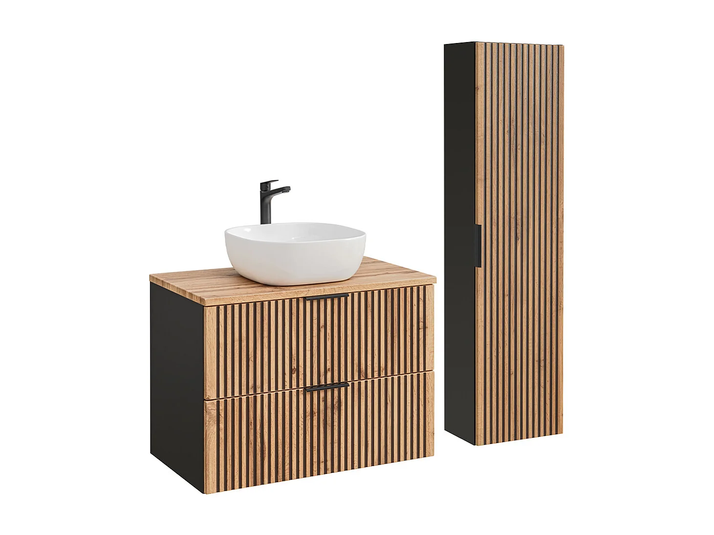 Ensemble meuble simple vasque 80cm et colonne Gaia Bois et Noir