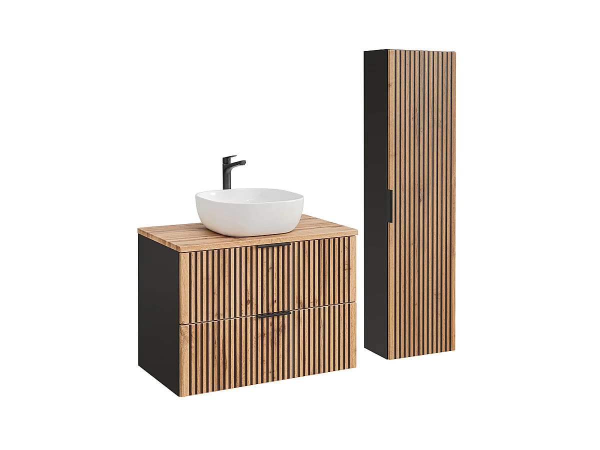 Ensemble meuble simple vasque 80cm et colonne Gaia Bois et Noir