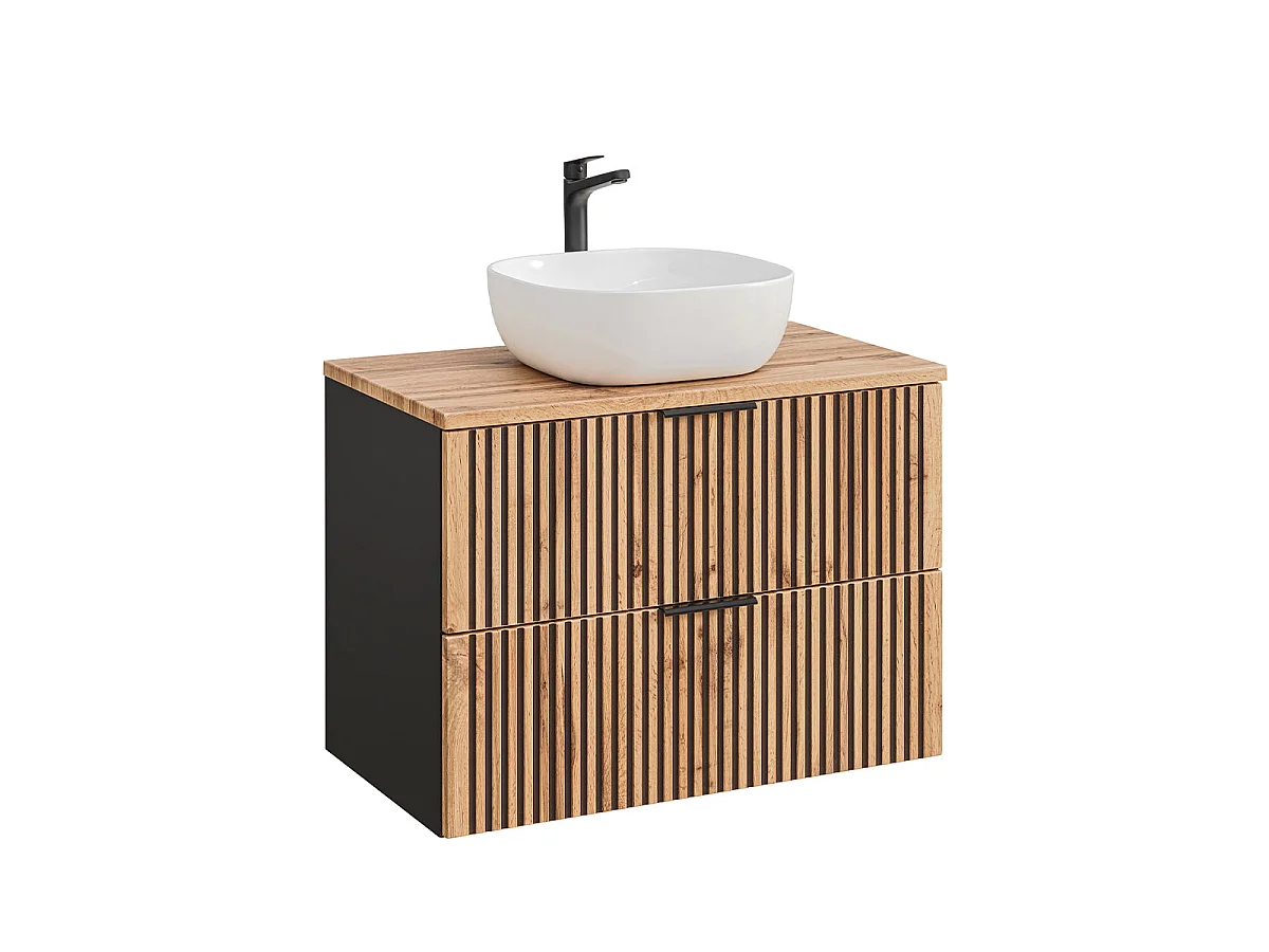 Ensemble meuble simple vasque 80cm et colonne Gaia Bois et Noir