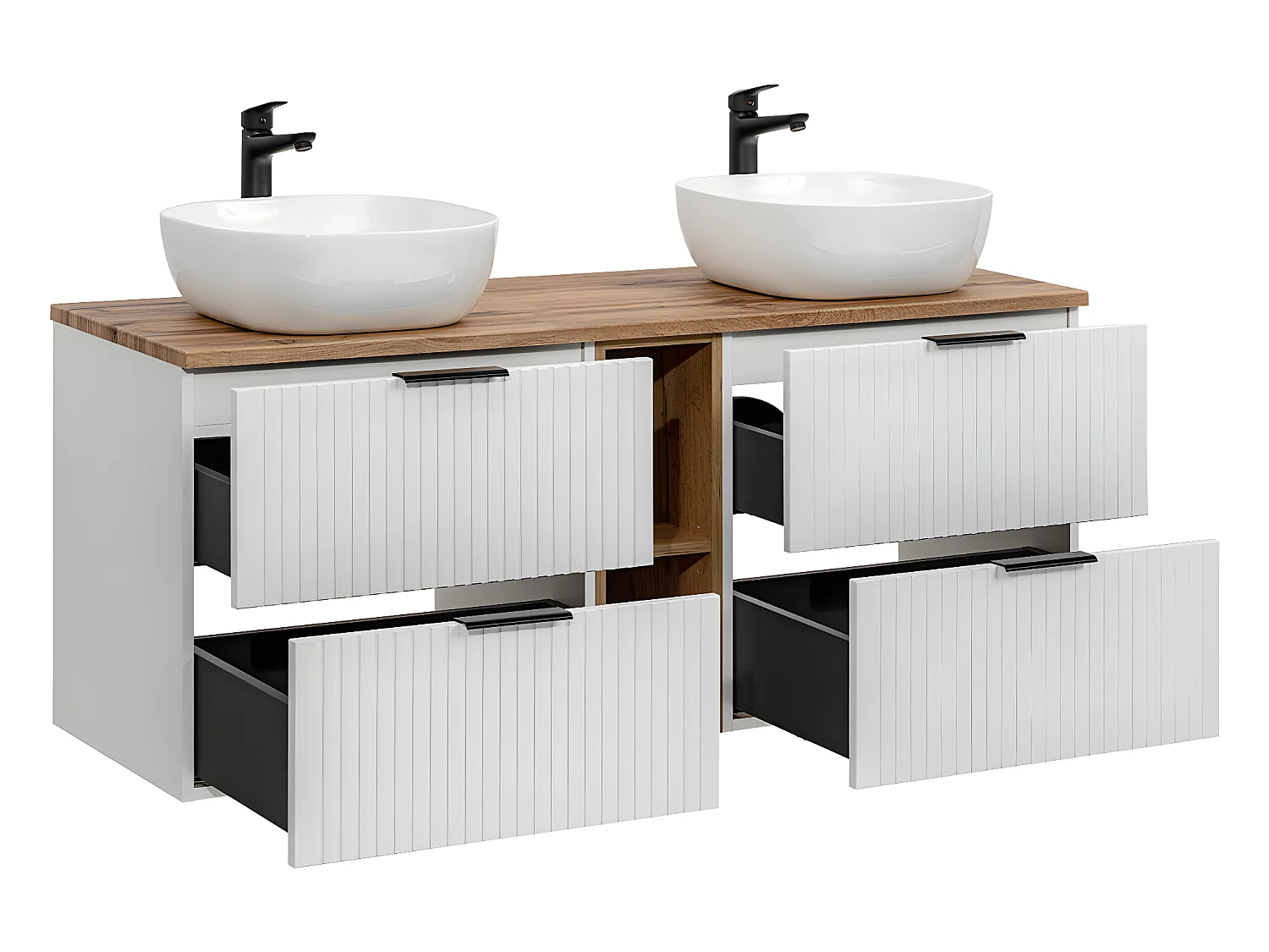 Ensemble meuble double vasque 140cm 2 niches et colonne Adriel Blanc