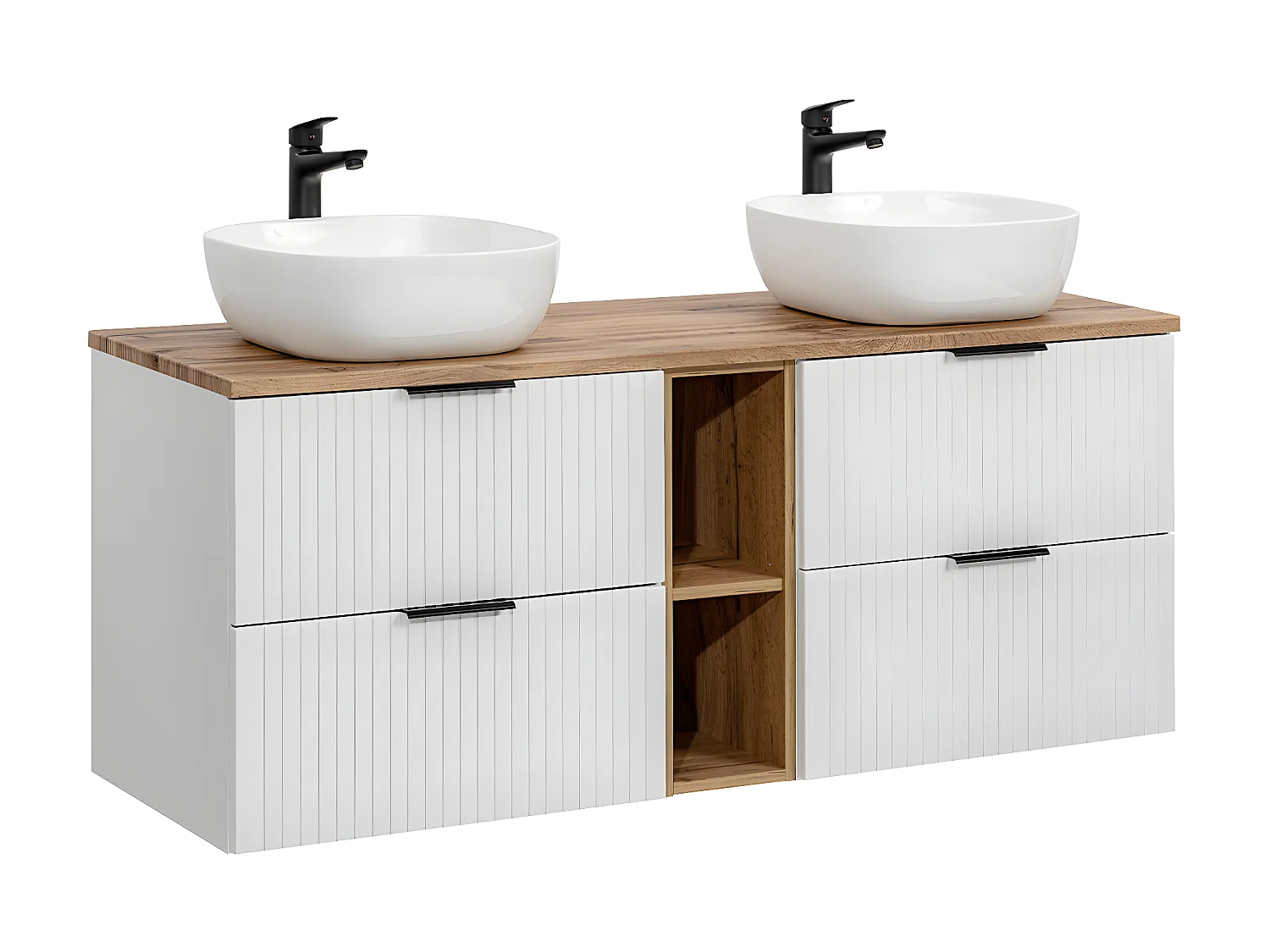 Conjunto mueble doble lavabo 140cm 2 nichos y columna Adriel Blanco