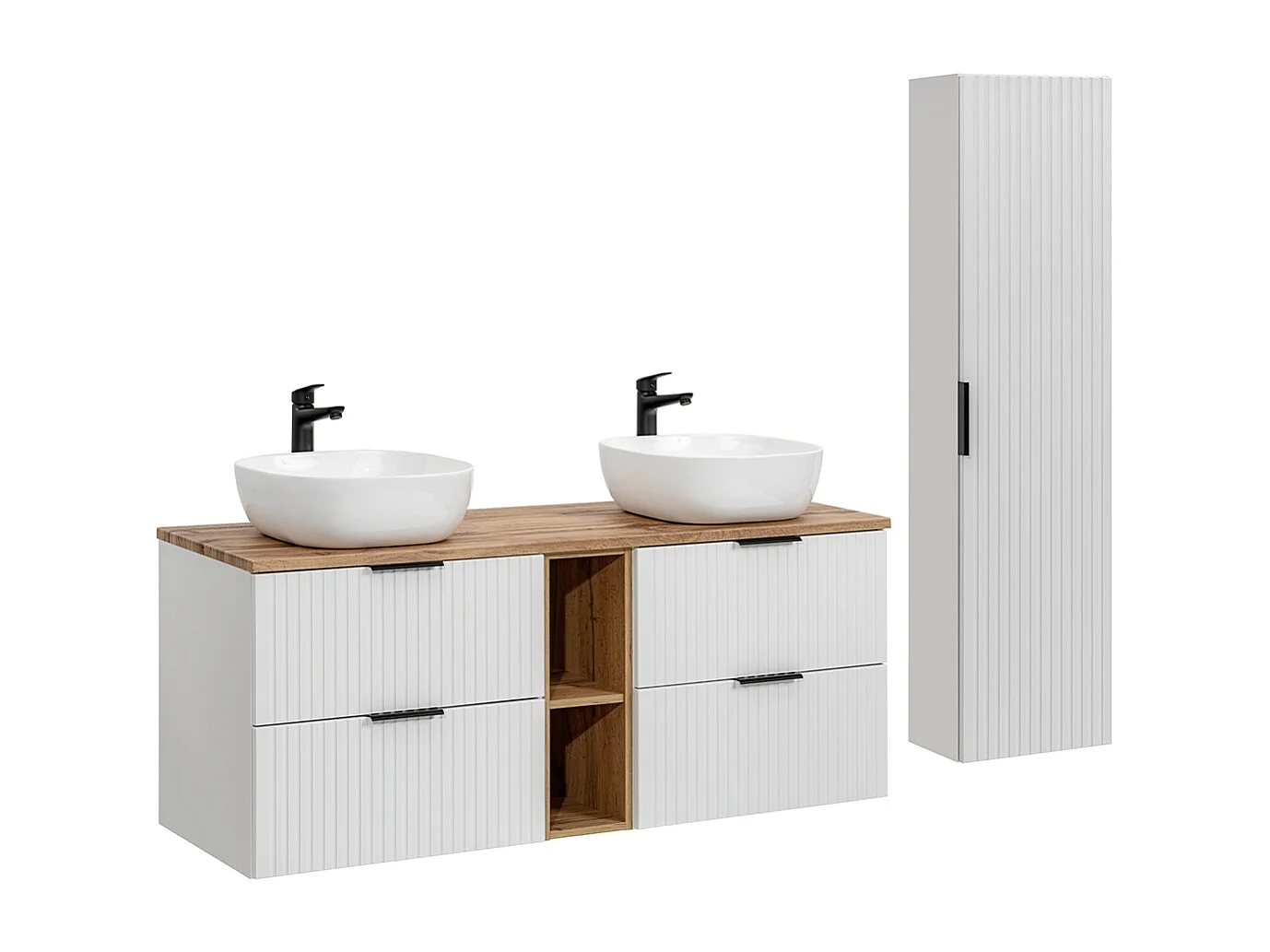 Tvättställsskåp 140cm 2 nischer och piedestal Adriel White