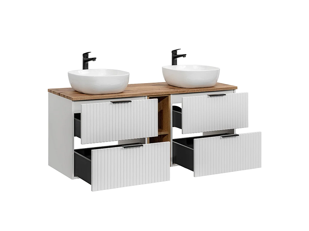 Ensemble meuble double vasque 140cm 2 niches et colonne Adriel Blanc
