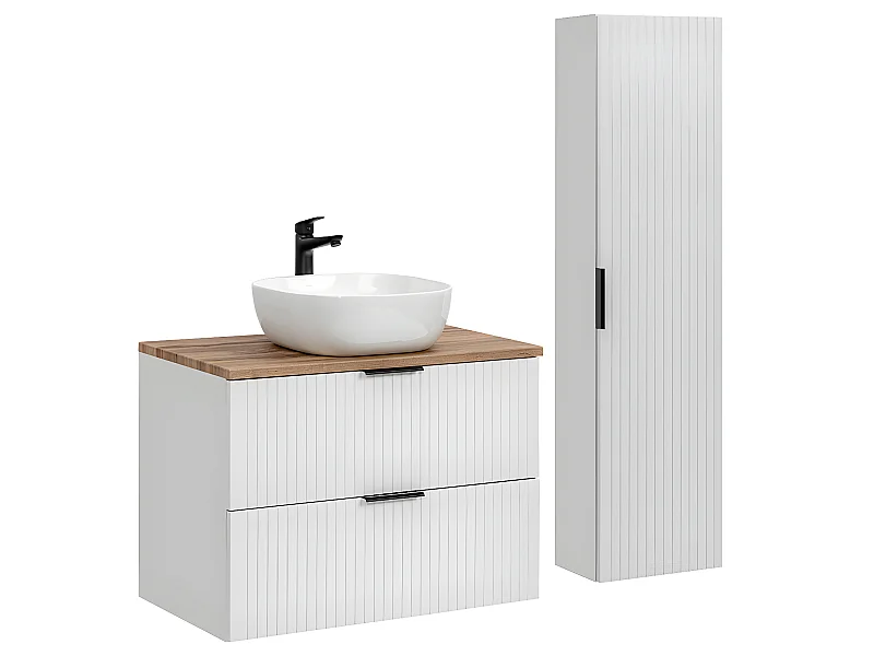 Conjunto mueble lavabo individual 80cm y columna Adriel Blanco