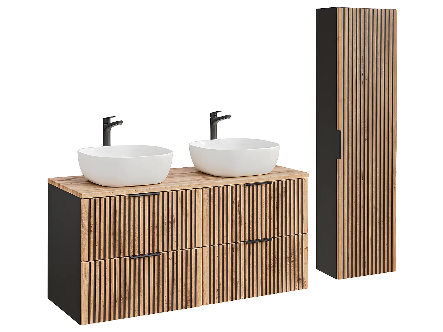 Ensemble meuble double vasque 120cm et colonne Gaia Bois