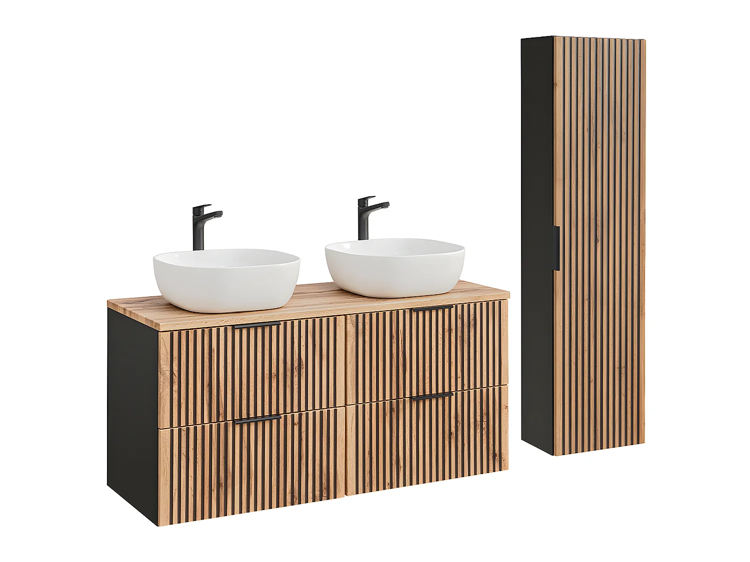 Ensemble meuble double vasque 120cm et colonne Gaia Bois