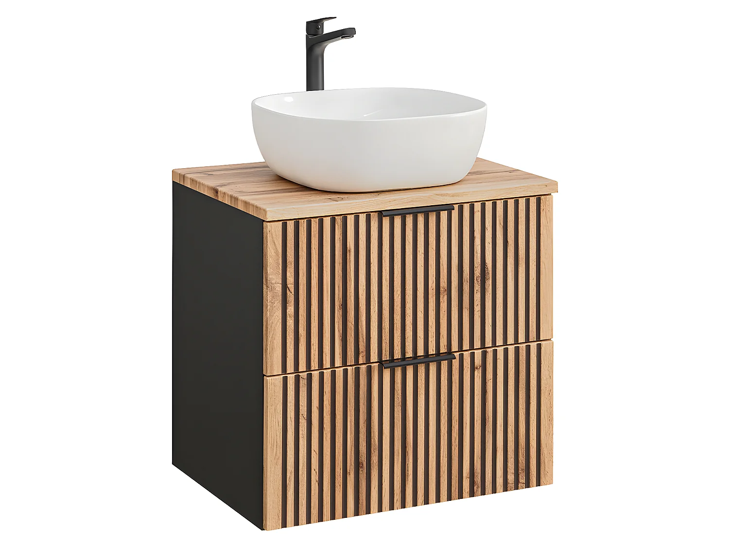 Ensemble meuble simple vasque 60cm et colonne Gaia Bois et Noir