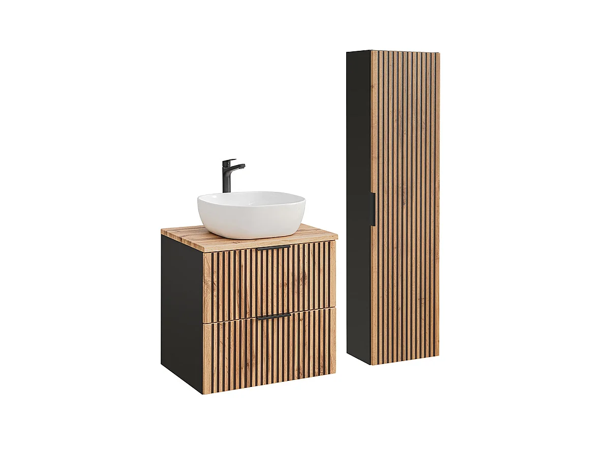 Ensemble meuble simple vasque 60cm et colonne Gaia Bois et Noir