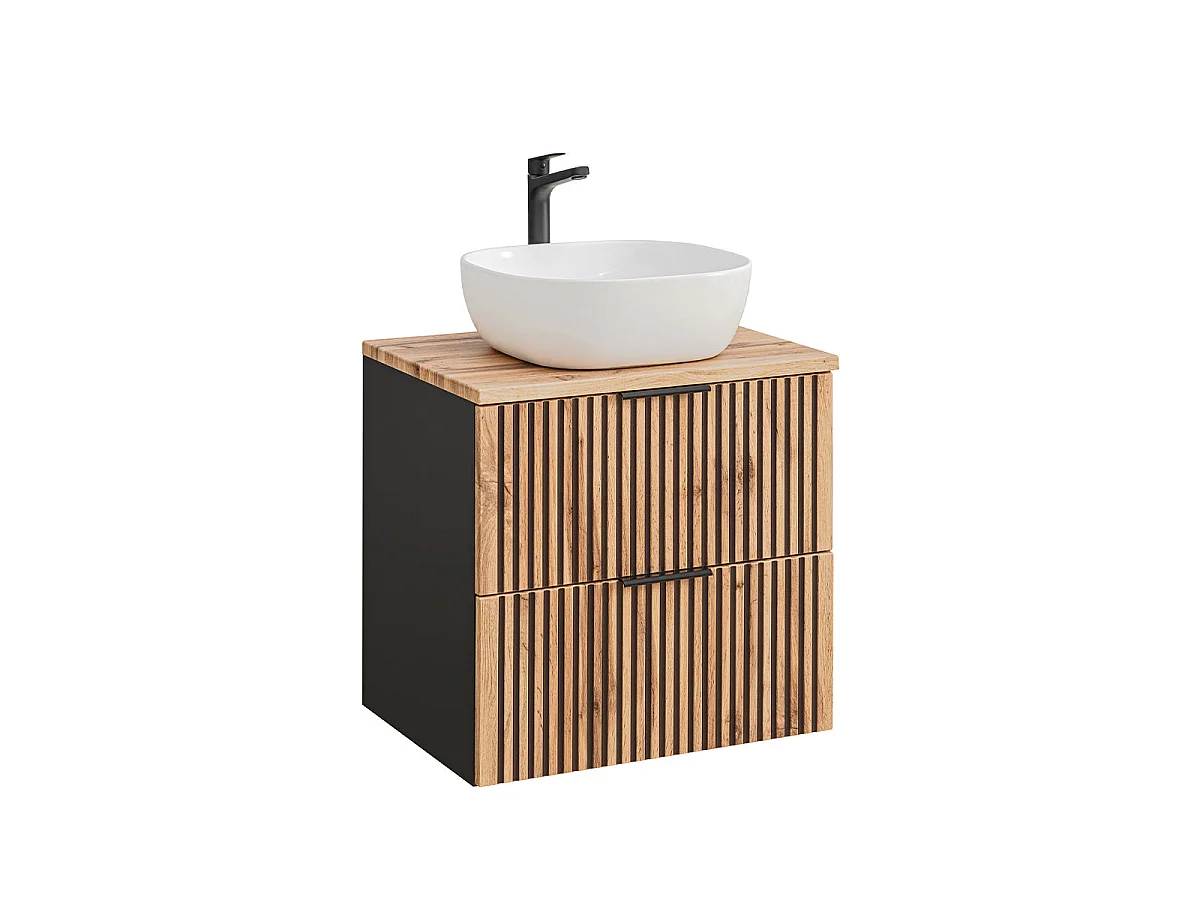 Ensemble meuble simple vasque 60cm et colonne Gaia Bois et Noir