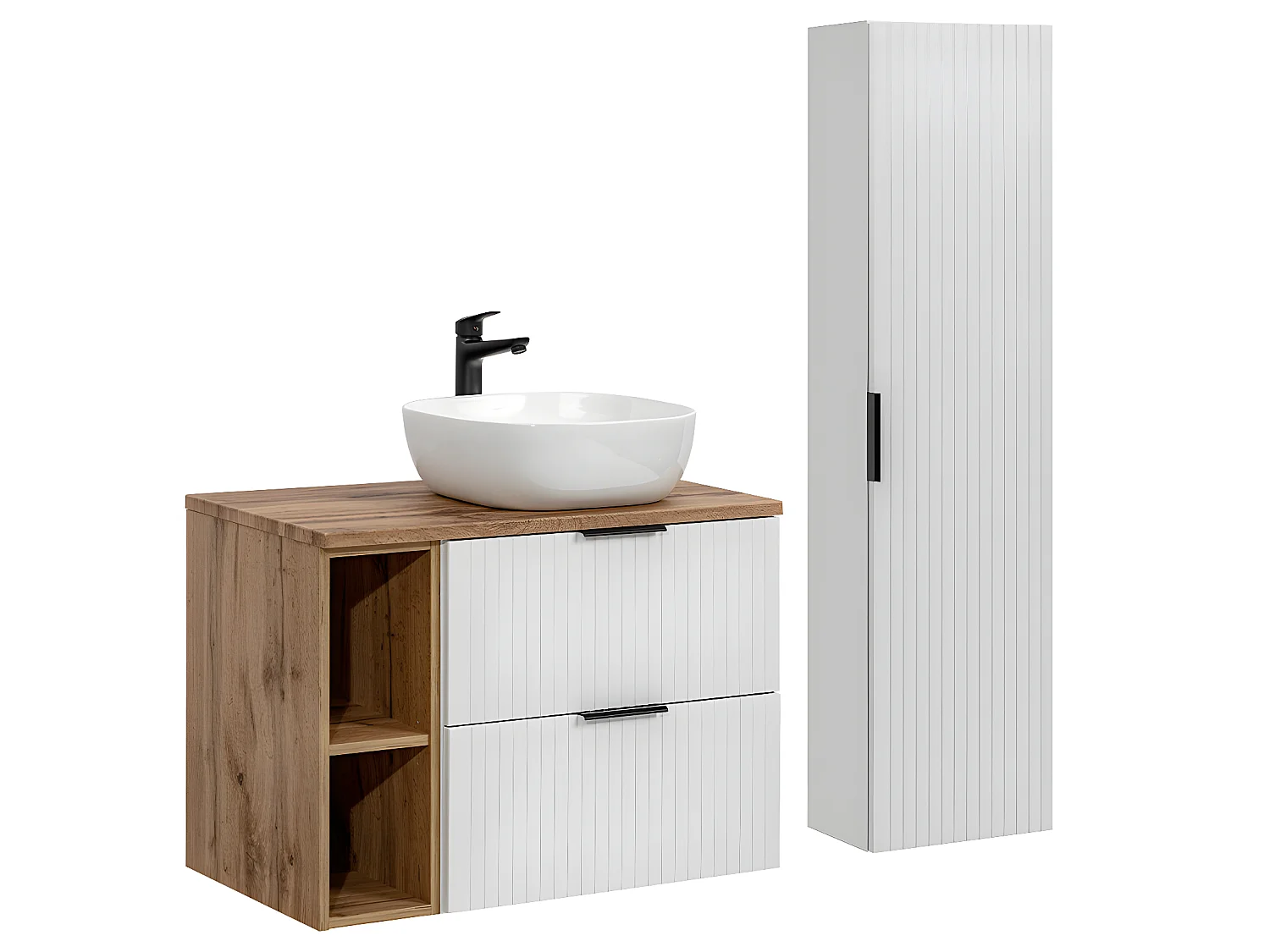Ensemble meuble simple vasque 80cm 2 niches et colonne Adriel Blanc